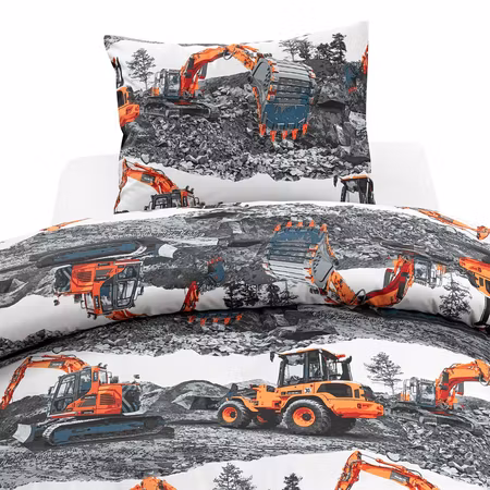 Maskiner Orange Bäddset  Enkeltäcke 150x210