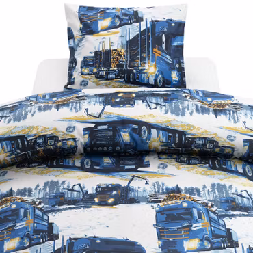 Lastbilar Marinblå Bäddset  Enkeltäcke 150x210