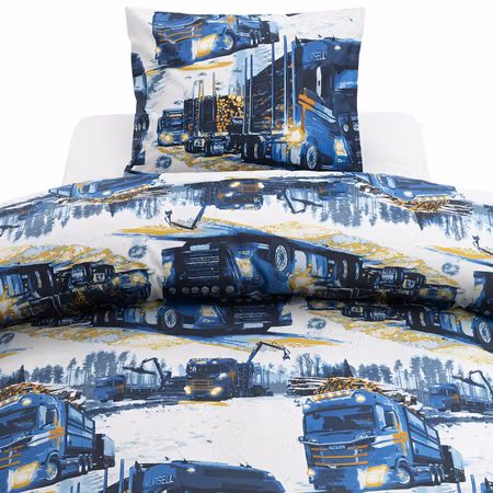 Lastbilar Marinblå Bäddset  Enkeltäcke 150x210
