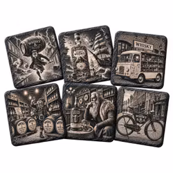 Glasunderlägg Whiskymotiv Skiffer 6-pack