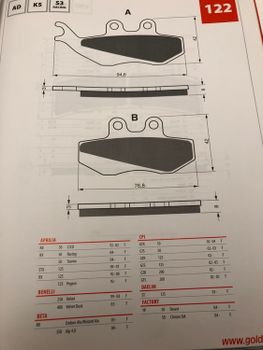 Aprilia RX50/125 MBK DT50SM Rieju SMX50 Piaggio GT125/250 mfl GoldFren Bromsbelägg (122AD)