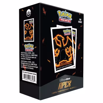 [FORHÅNDSBESTILLING] – Pokémon Neon Kanto: Charizard APEX Deck Protector Sleeves (105 stk)