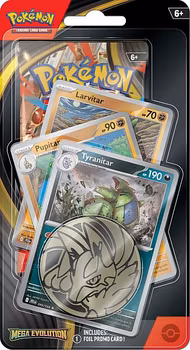 [FORHÅNDSBESTILLING] – Pokémon ME01: Mega Evolution: Base Set – Premium Blister (Tyranitar Line + Mynt)