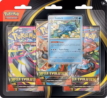 [FORHÅNDSBESTILLING] – Pokémon ME01: Mega Evolution: Base Set – 3-Pack Blister (Golduck Black Star Promo)