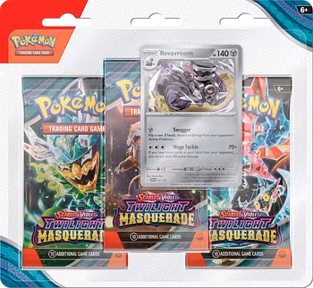 [FORHÅNDSBESTILLING] – Pokémon TCG: Twilight Masquerade – 3-Pack Blister: Revavroom Promo