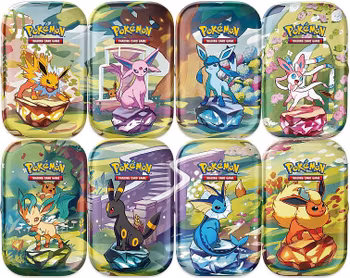 ​[BESTILLINGSVARE] – Pokémon TCG: Prismatic Evolutions – Mini Tin Display (8 bokser)