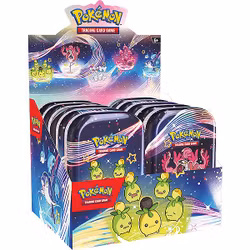 ​[BESTILLINGSVARE] – Pokémon TCG: Paldean Fates Mini Tins Display (Inneholder 10 Mini Tins / 20 Boosters)