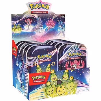 ​[BESTILLINGSVARE] – Pokémon TCG: Paldean Fates Mini Tins Display (Inneholder 10 Mini Tins / 20 Boosters)