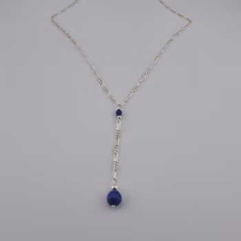 Enkel Halsband med 2 blå sten Silver Smycken 41.0 cm