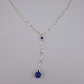 Enkel Halsband med 2 blå sten Silver Smycken 41.0 cm