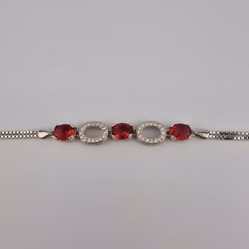 Dam armband med zirgon och 3 röda sten Silver Smycken 20.0 cm