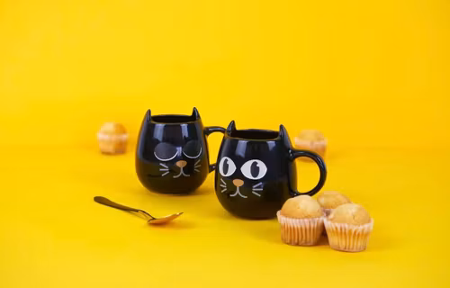 Kaffekoppar Wake cat x 2 svart keramik