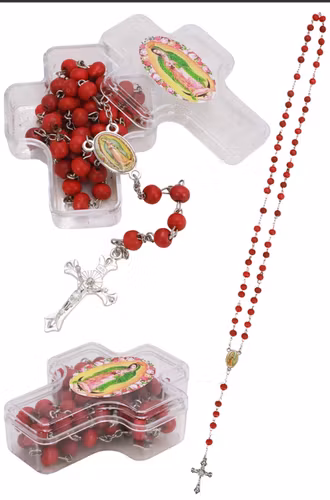 Guadalupe Röd Träbönpärlor Rosenkrans Halsband