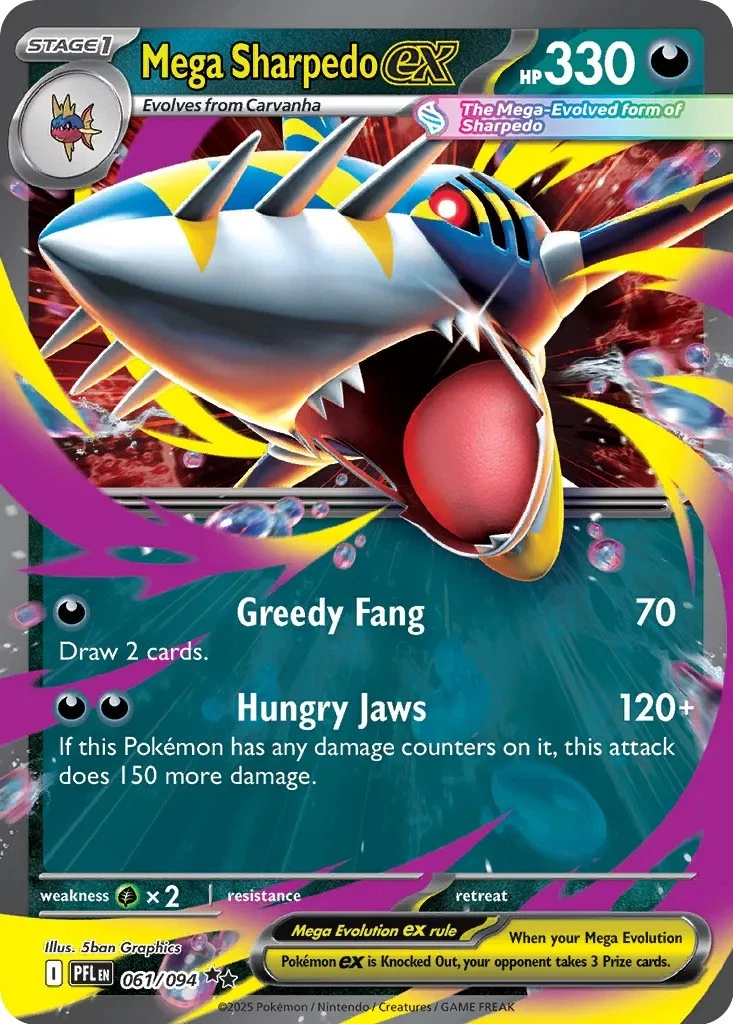 Mega Sharpedo ex - 061/094 - Pokemon Phantasmal Flames Double Rare NM