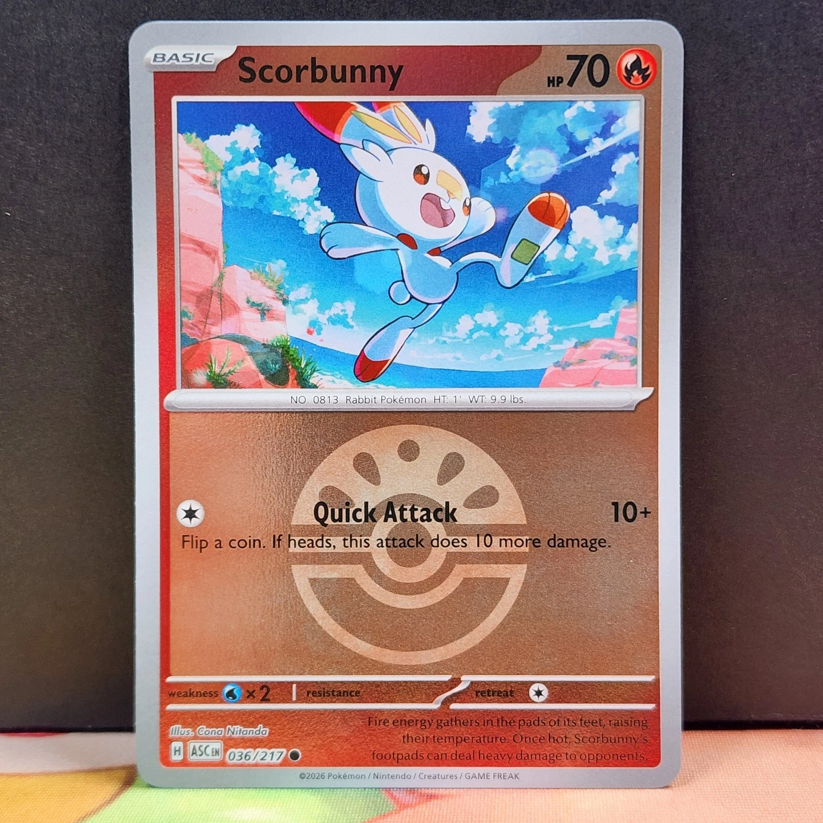 Scorbunny 036/217 Reverse Holo Friend Ball Symbol Ascended Heroes