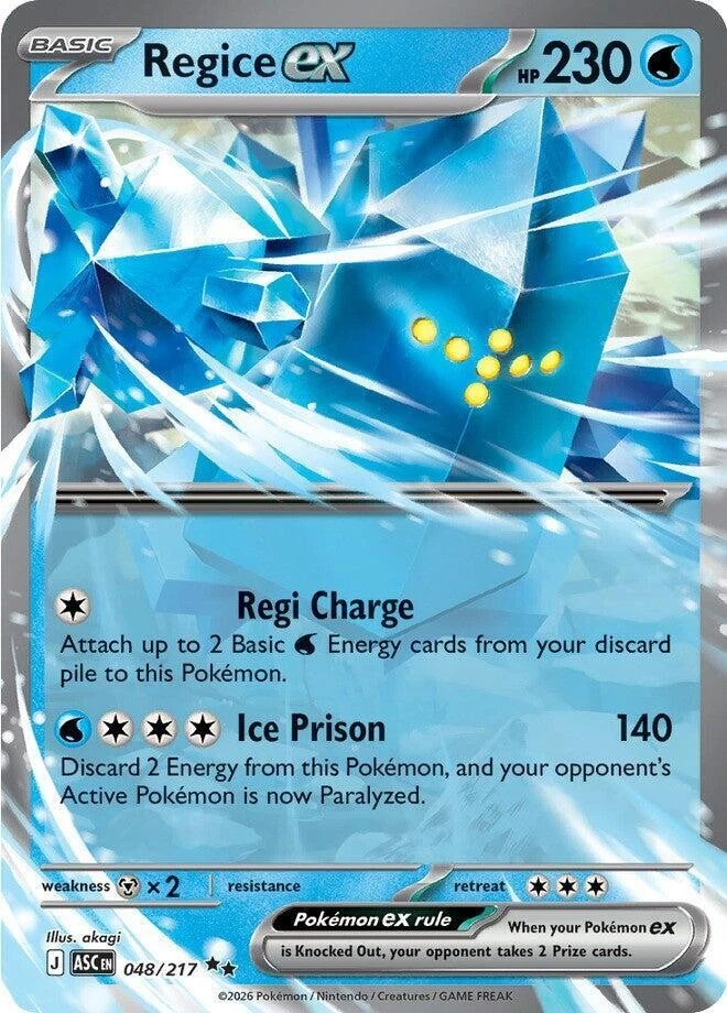 REGICE EX 048/217 ASCENDED HEROES POKEMON (DOUBLE RARE, NM)