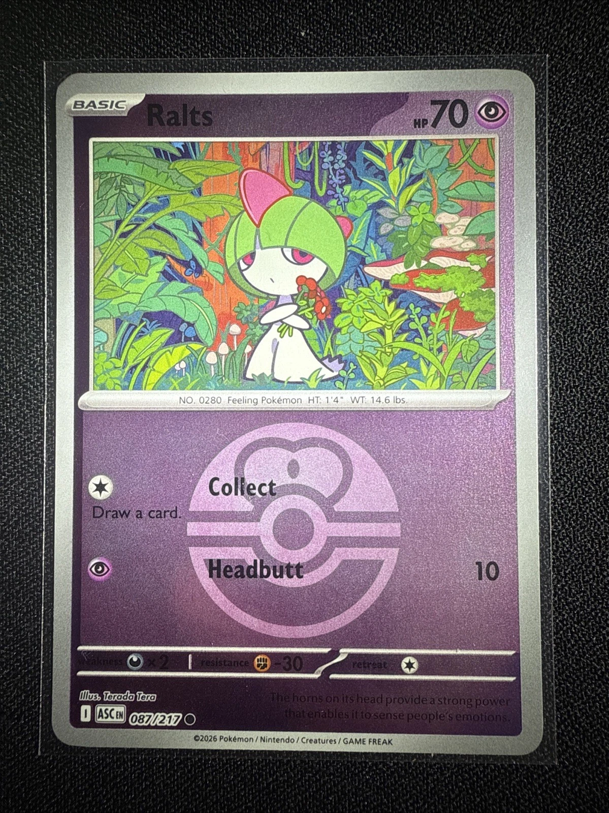 Pokemon RALTS 087/217 - Ascended Heroes - Rev Holo - LOVE BALL PATTERN