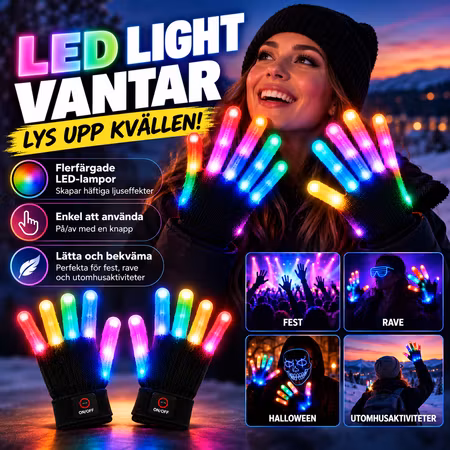 Ledlight-vantar med flerfärgade ljus – 6 ljuslägen för fest, rave och Halloween