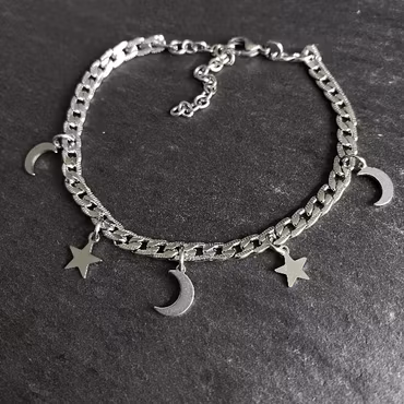 Luna Star Anklet - Celestial Steel Anklet