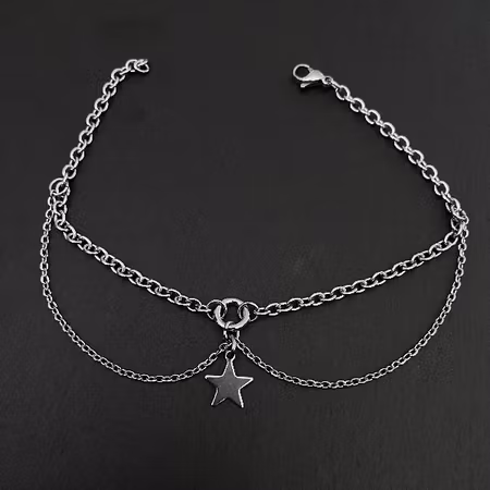 Star Chain Fotlänk - Dubbelkedja med Stjärna i Rostfritt Stål