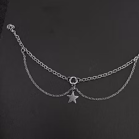 Star Chain Fotlänk - Dubbelkedja med Stjärna i Rostfritt Stål