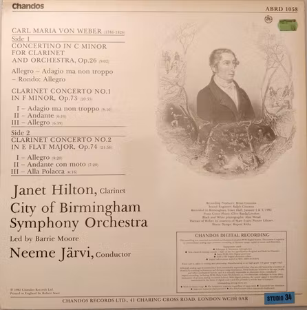 Janet Hilton Plays Weber, City Of Birmingham Symphony Orchestra, Neeme Järvi – Clarinet Concerto No.1 / Clarinet Concerto No.2 / Concertino For Clarinet And Orchestra