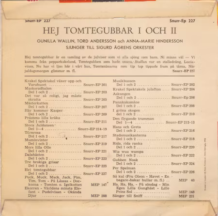 Gunilla Wallin, Tord Andersson, Anna-Marie Hindersson – Hej Tomtegubbar