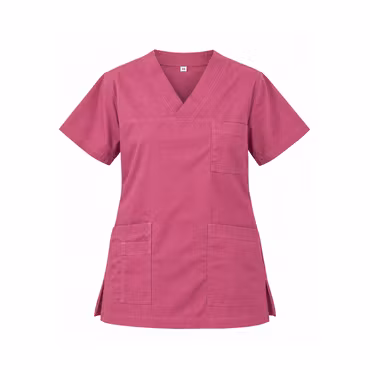 Mörkrosa vårdtunika i twill med kort ärm - unisex | TK Design