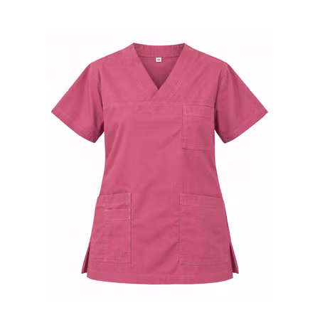 Mörkrosa vårdtunika i twill med kort ärm - unisex | TK Design