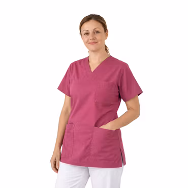 Mörkrosa vårdtunika i twill med kort ärm - unisex | TK Design