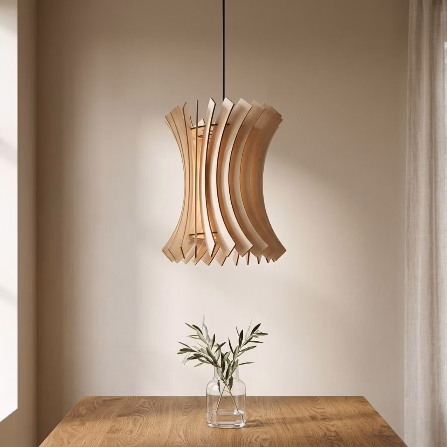 Moderne Loftlampe i Tr&aelig; &ndash; Organisk Form