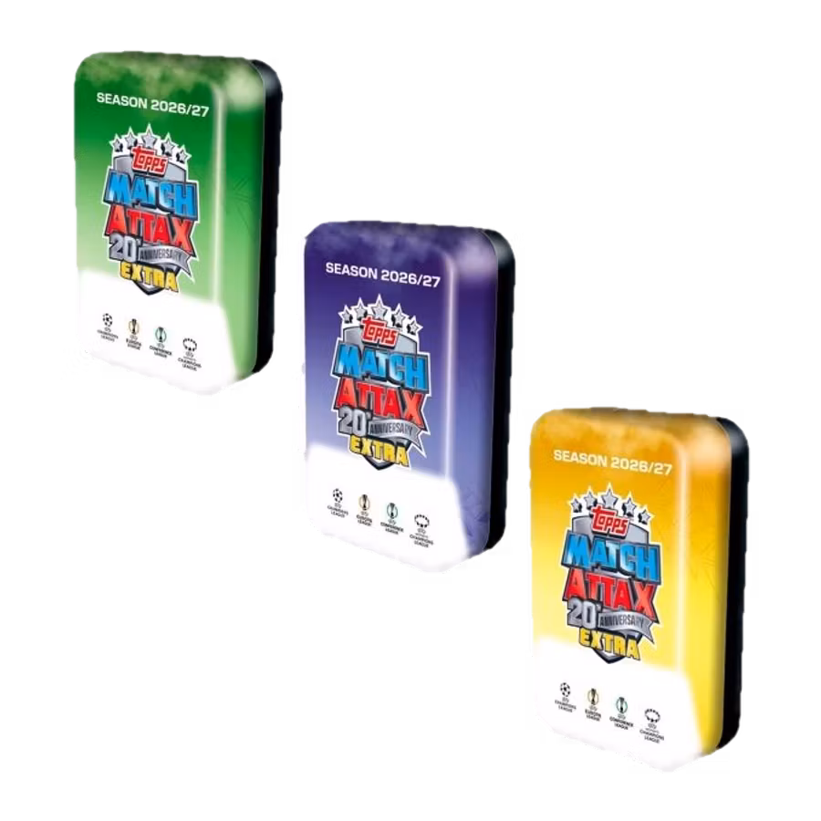 Topps Match Attax Extra UEFA Club Competitions 2026/27 – Mega Tin (1 burk, slumpvis utförande av tre)
