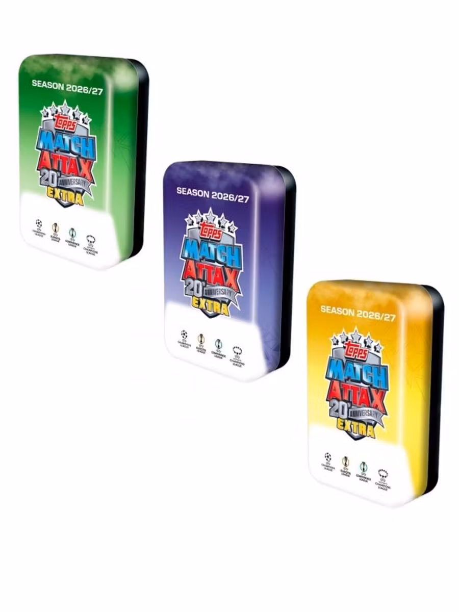 Topps Match Attax Extra UEFA Club Competitions 2026/27 – Mega Tin (1 burk, slumpvis utförande av tre)