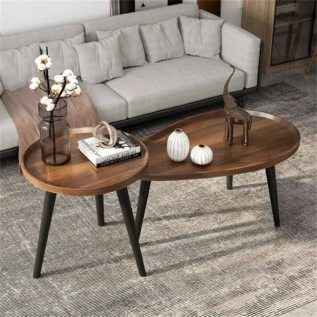 Elegantes 2-in-1-Couchtisch-Set – Rund und Oval