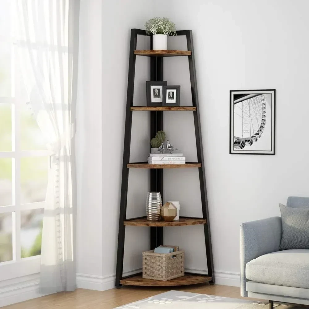 Elegantes Eck-Bücherregal mit 5 Ablagen