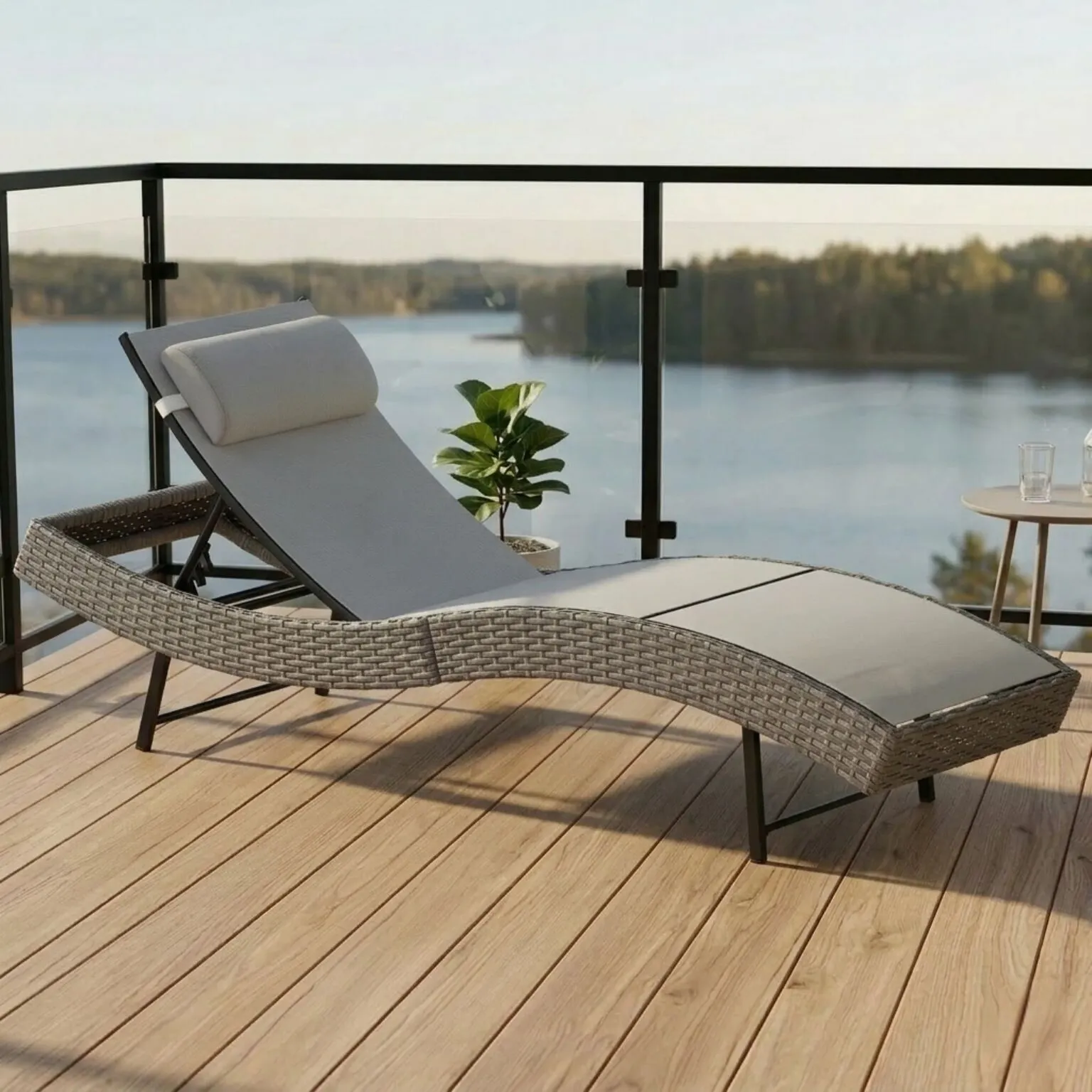 Ergonomische S-förmige Sonnenliege aus Kunstrattan – Grau