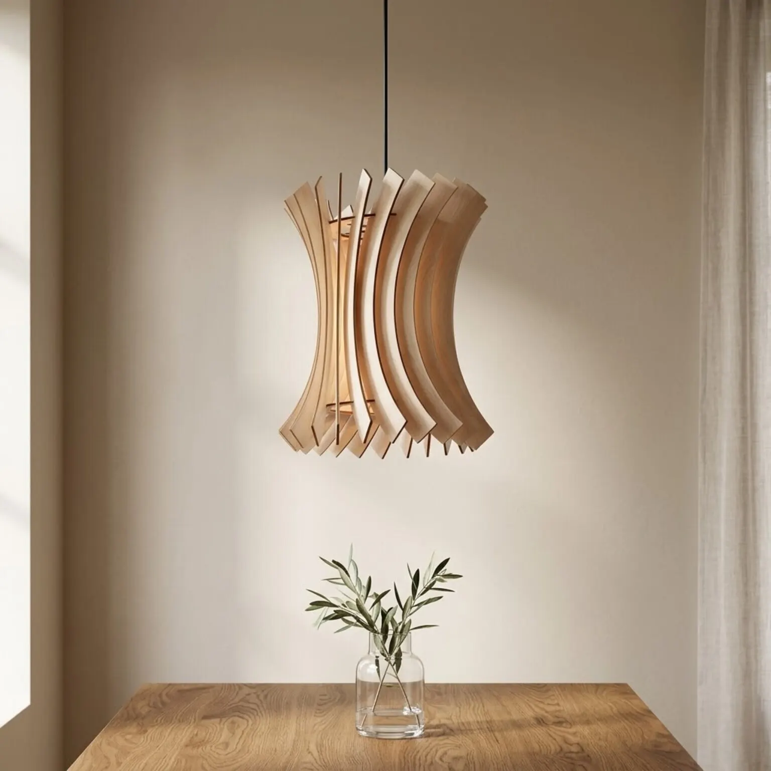 Moderne Deckenlampe aus Holz – organische Form