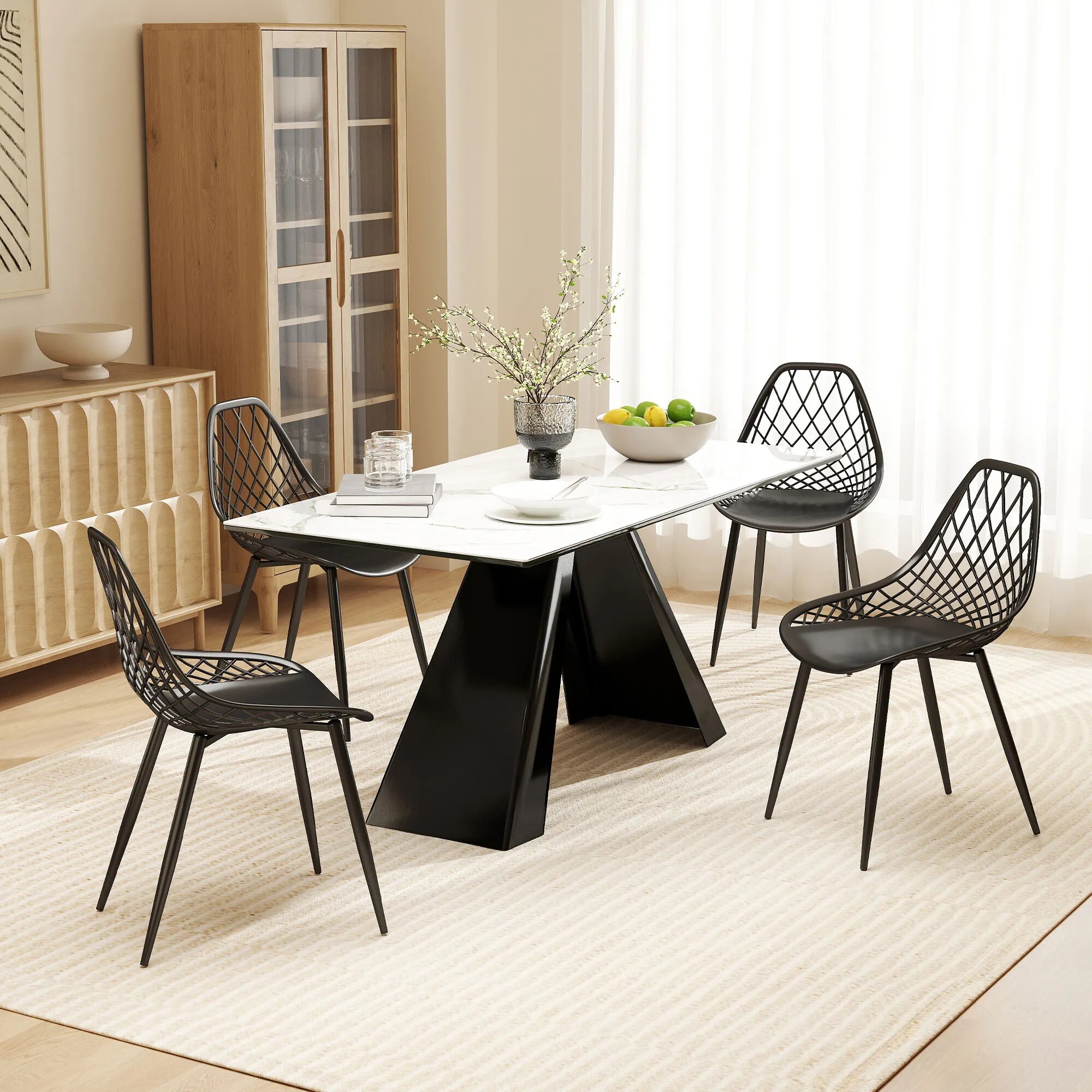 Schwarze Esszimmerst&uuml;hle mit Stahlbeinen &ndash; 4er-Set