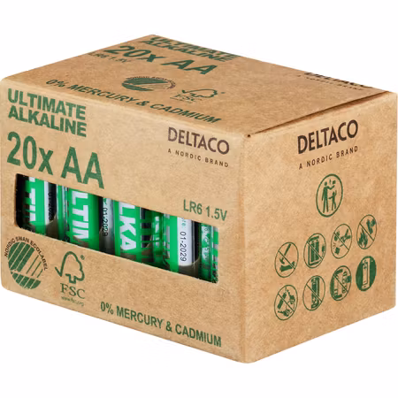 DELTACO Ultimate Alkaline AA / LR6 – 20-pack, Svanenmärkta