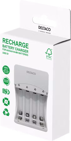 Deltaco Enkel USB-Laddare AA/AAA (CHG-SG-USB110) – Pålitlig & Portabel