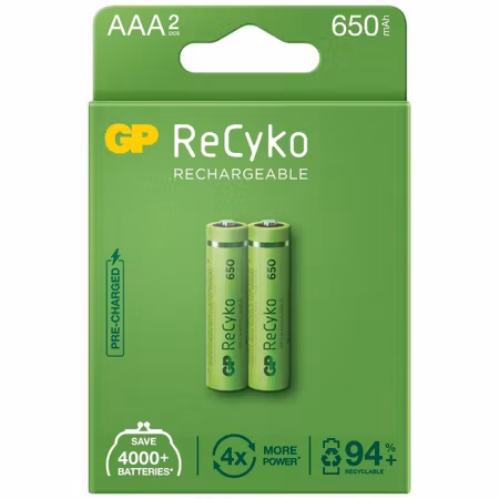 GP ReCyko AAA / HR03 650 mAh – 2-pack uppladdningsbara