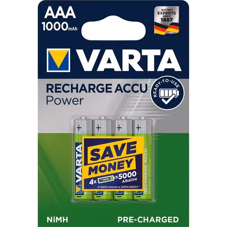 Uppladdningsbara batterier 4 x Varta Ready2use AAA Ni-MH 1000 mAh
