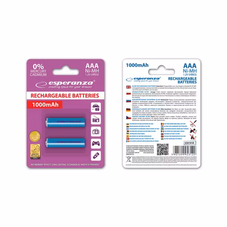 Uppladdningsbara batterier Esperanza Ni-MH AAA 1000mAh 2 st