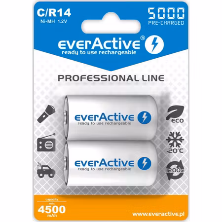 Uppladdningsbara batterier 2x everActive R14 / C Ni-MH 5000 mAh