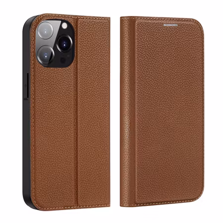 Dux Ducis Skin X2 fodral till iPhone 14 Pro Max magnetiskt flipfodral brun
