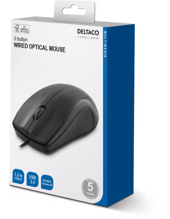DELTACO MS-711 Trådad Optisk Mus – 1200 DPI, 3 knappar, USB