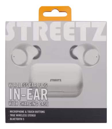 STREETZ TWS-111 Trådlösa In-Ear Hörlurar – Vit | Bluetooth 5 och Laddningetui