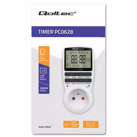 Qoltec elektronisk timer PC0628 | 3680W | 16A | LCD