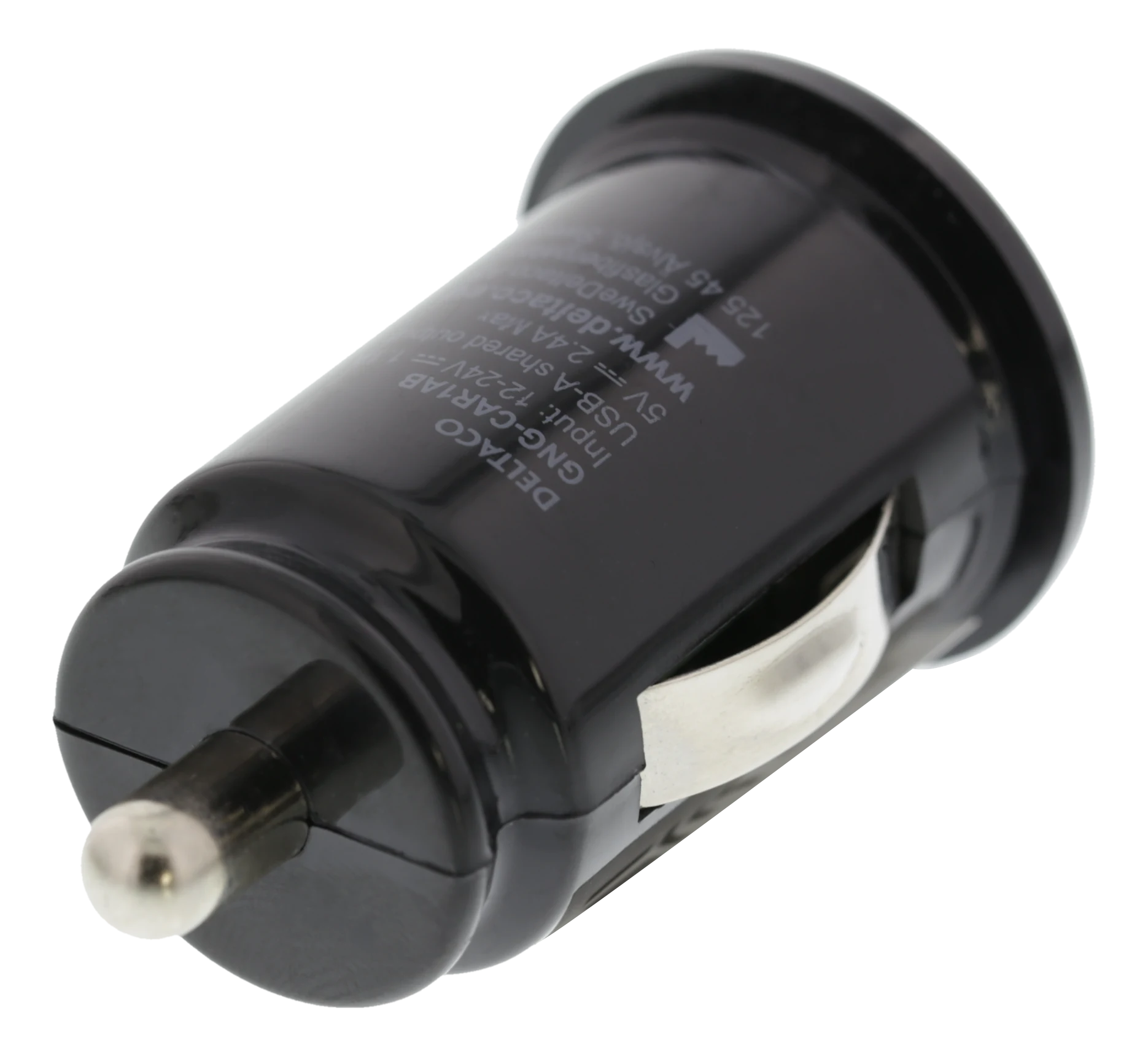 DELTACO USB-billaddare 12 W – 2 × USB-A, svart, 1 st