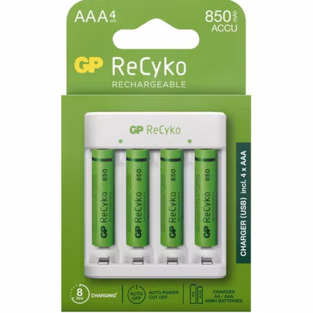 GP ReCyko batteriladdare + 4 × AAA 850 mAh